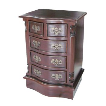 Bow Front Bedside Table 5 Drawer - Mahogany Wood - L36 x W45 x H66 cm