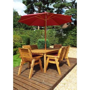 Six Seater Rectangular Table Set with Cushion - W290 x D245 x H98 - Fully Assembled - Burgundy