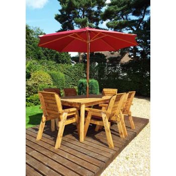Six Seater Rectangular Table Set with Cushions - W290 x D245 x H98 - Fully Assembled - Burgundy