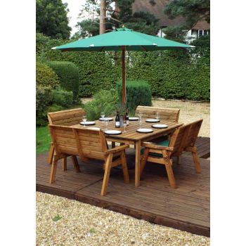 Eight Seater Square Table Set with Cushion - W250 x D250 x H98 - Fully Assembled - Green