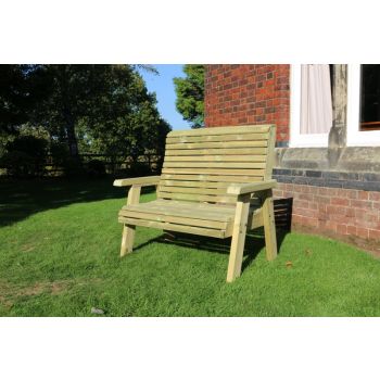 Ergonomical 2 Seater Bench, Wooden Garden Furniture - L75 x W120 x H105 cm - Partially Assembled