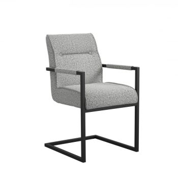 Cleaver Dining Arms Chair (Pack of 2) - Tweed/Metal - L61.5 x W53.5 x H91.5 cm - Smoked Pearl/Black - Partially Assembled