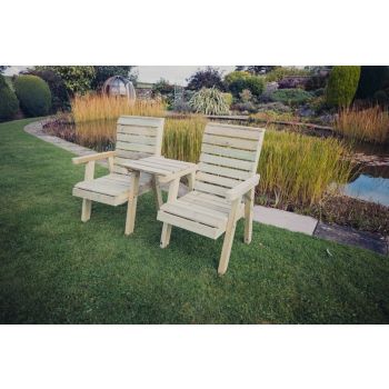 Clover Love Seats with Straight Tray - Timber - L69 x W158 x H98 cm - Minimal Assembly Required