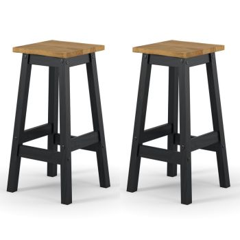 Corona Live Edge High Breakfast Stools (Set of 2) - Pine - L33.5 x W33.5 x H72 cm - Black/Antique Waxed Pine - Flat Packed