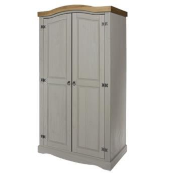 2 Door Wardrobe - Pine - 99.8 x 56.2 x 189.7 cm - Grey Wax/Antique Waxed Pine