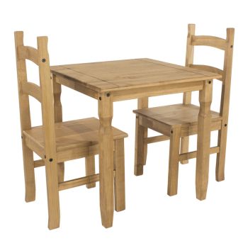 Corona Square Dining Table and 2 Chair Set - Pine - 75 x 75 x 75 cm - Antique Waxed Pine