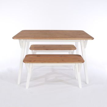 140 Cm Kitchen Table with 2 Bench Set - Pine - L80 x W140 x H75 cm - White - Flat Packed