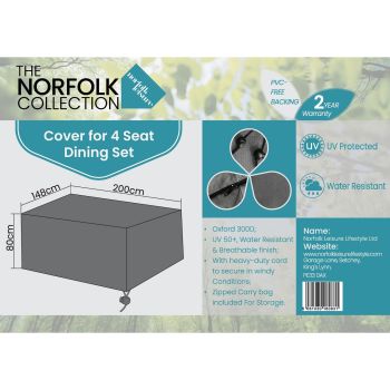 Cover Beeston 4 Seater Dining - Oxford 300D Polyester - L200 x W148 x H80 cm - Grey