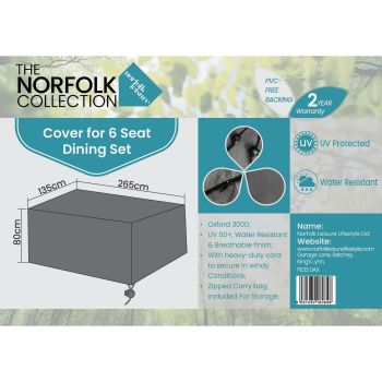 Cover Beeston 6 Seater Dining - Oxford 300D Polyester - L255 x W120 x H80 cm - Grey