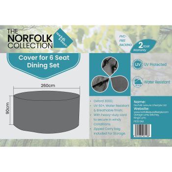 Cover Wroxham Delux 6 Seat Dining - Oxford 300D Polyester - L260 x W260 x H90 cm - Grey