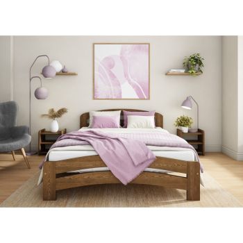 King Size Bed Frame - Wood - L207 x W158 x H80 cm - Oak