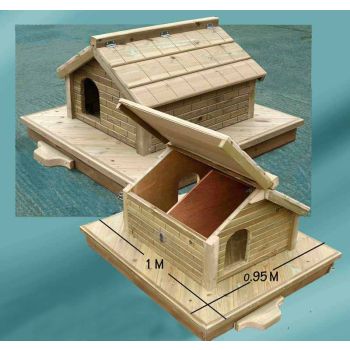 Somerton Floating Duck House, Waterfowl Nesting Box For Pond Or Lake With 2 Nesting Compartments 