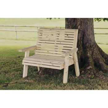 Ergonomical 2 Seater Bench, Wooden Furniture - L75 x W120 x H105 cm - Partially Assembled - Set of Waterproof Cushions Included