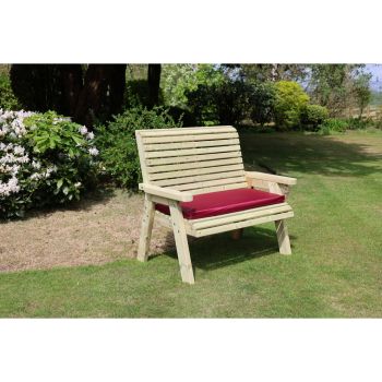 Ergonomical 2 Seater Bench, Wooden Furniture - L75 x W120 x H105 cm - Partially Assembled - Set of Waterproof Cushions Included
