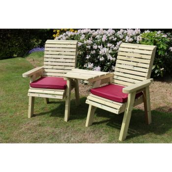 Ergonomic Companion Set, Wooden Love Seat - Angled - L100 x W170 x H105 cm - Fully Assembled - Set of Waterproof Cushions Included
