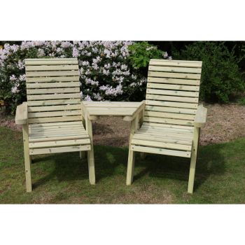 Ergonomic Companion Set, Wooden Garden Love Seat - Angled - L100 x W170 x H105 cm - Fully Assembled