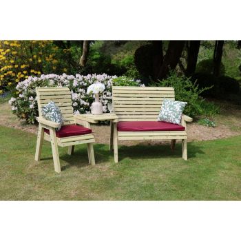 Ergonomic Trio Set Wooden Garden Bench & Chair Set - L75 x W220 x H105 cm - Fully Assembled - Set of Waterproof Cushions Included