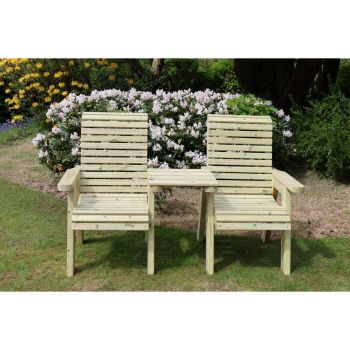 Ergonomical Companion, Wooden Garden Love Seat Chair Set, 2 Chairs with Straight Tray - L100 x W170 x H105 cm - Fully Assembled