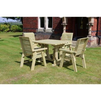 Ergo 4 Seater Set - Sits 4, Wooden Garden Furniture Dining Set with Table & Chairs - L220 x W245 x H105 cm - Minimal Assembly Required