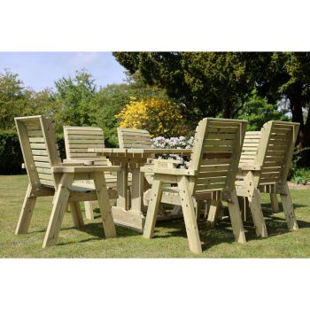 Ergo Table and Chair Set - Sits 6 Wooden Garden Dining Furniture Including 6 Chairs - L250 x W290 x H105 cm - Minimal Assembly Required
