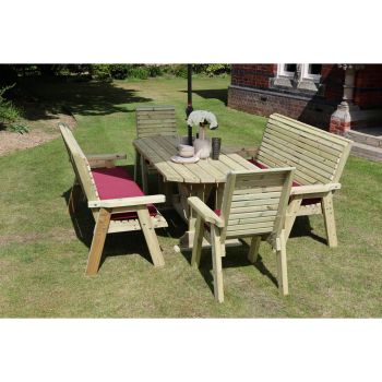 Ergo Table Set - Incl. 2 Bench & 2 Chair - L240 x W140 x H105 cm - Minimal Assembly Required - Set of Waterproof Cushions Included