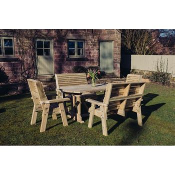 Ergo Table Set - Incl. 2 Bench & 2 Chair - L240 x W140 x H105 cm - Minimal Assembly Required - Set of Waterproof Cushions Included