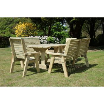 Ergo Table Set - Sits 8 Wooden Garden Dining Furniture Including 2 Bench & 2 Chairs - L240 x W140 x H105 cm - Minimal Assembly Required