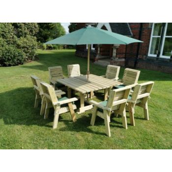 Ergo 8 Seater Square Table Set Including 8 Chairs - Swedish Redwood - L149 x W149 x H77 cm - Minimal Assembly Required