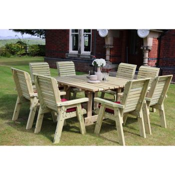 Ergo 8 Seater Square Table Set - L300 x W300 x H103 cm - Minimal Assembly Required - Set of Waterproof Cushions Included