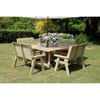 Ergo 8 Seater Square Table - 4 Benches - L149 x W149 x H77 cm - Min. Assembly Required - Set of Waterproof Cushions Included