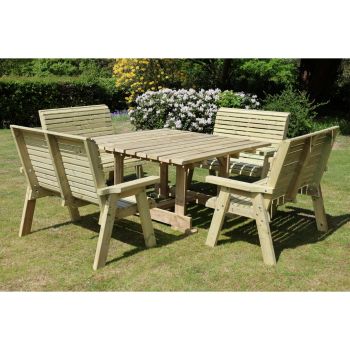 Ergo 8 Seater Square Table Including 4 Benches - Swedish Redwood - L149 x W149 x H77 cm - Minimal Assembly Required