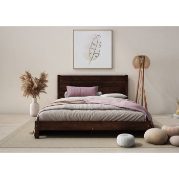 Double Size Bed Frame - Solid Wood - L197 x W146 x H90 cm - Walnut
