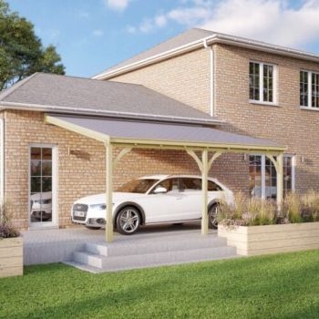 Felt Shingle Roof Car Port 3 Post - Wood - L200 x W506 cm - Light Green