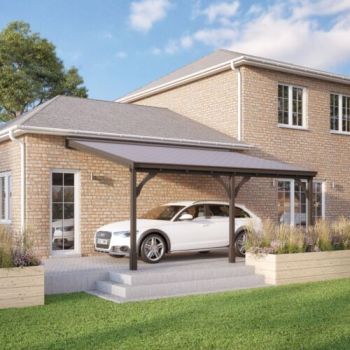 Felt Shingle Roof Car Port 3 Post - Wood - L200 x W506 cm - Rustic Brown
