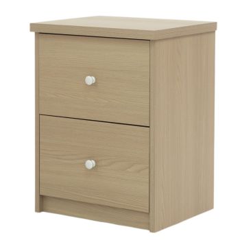 2 Drawer Bedside Cabinet - Metal - L33.5 x W40.8 x H53.6 cm - Smoke Oak Effect - Flat Packed