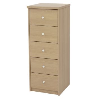 5 Drawer Narrow Chest of Drawers - Metal - L41.5 x W40.8 x H107.3 cm - Smoke Oak Effect - Flat Packed
