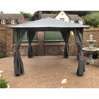Highfield Gazebo Outdoor Garden BBQ Shelter, Party Tent with Curtains and Apex Canopy - L260 x W260 x H260 cm - Grey 