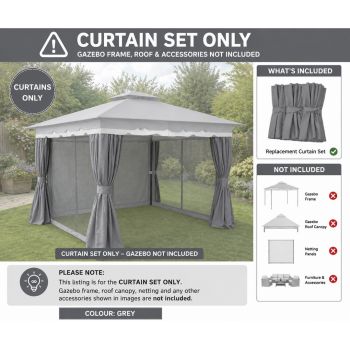 Monaco Gazebo 4x3m Curtain Set Only - Grey