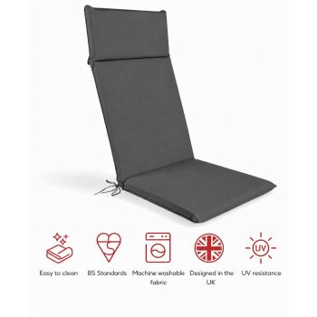 SP High Back Recliner Pad Cushion - L116 x W49 x H6 cm - Grey