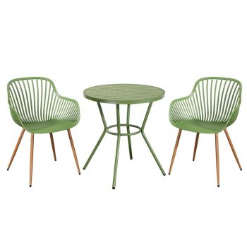3 Piece Bistro Garden Set with 2 Sunray Armchairs and Round Table - Plastic/Metal - L52 X W58 X H86 cm - Moss Green - Flat Packed