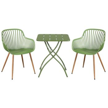 3 Piece Bistro Garden Set with 2 Sunray Armchairs and Square Folding Table - Plastic/Metal - L52 X W58 X H86 cm - Moss Green - Flat Packed