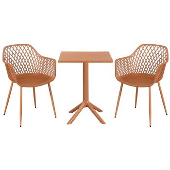 3 Piece Bistro Garden Set with 2 Lattice Armchairs and Square Table - Plastic/Metal - L42.5 X W56.5 X H84.5 cm - Terracotta - Flat Packed