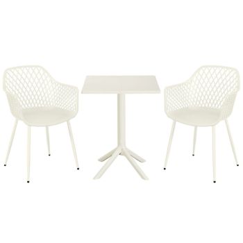 3 Piece Bistro Garden Set with 2 Lattice Armchairs and Square Table - Plastic/Metal - L42.5 X W56.5 X H84.5 cm - White - Flat Packed