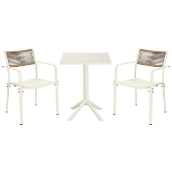 3 Piece Bistro Garden Set with 2 Rope Back Armchairs and Square Table - Plastic/Metal - L56 X W54 X H80 cm - White - Flat Packed