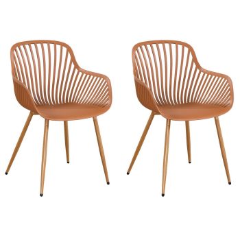 Pair of Sunray Bistro Garden Arm Chairs - Plastic/Metal - L52 x W58 x H86 cm - Terracotta - Part Assembled