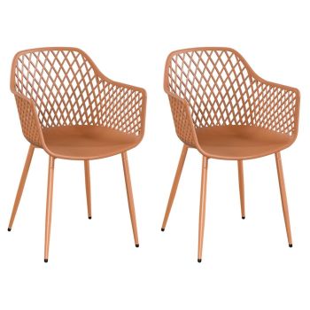 Pair of Lattice Bistro Garden Arm Chairs - Plastic/Metal - L42.5 x W56.5 x H84.5 cm - Terracotta - Part Assembled