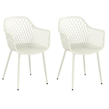 Pair of Lattice Bistro Garden Arm Chairs - Plastic/Metal - L42.5 x W56.5 x H84.5 cm - White - Part Assembled