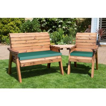 Three Seat Companion Set Angled with Cushions - W230 x D90 x H98 - Fully Assembled - Green