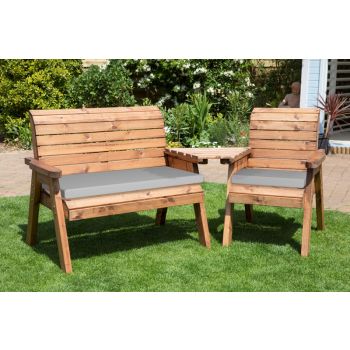 Three Seat Companion Set Angled with Cushions - W230 x D90 x H98 - Fully Assembled - Grey
