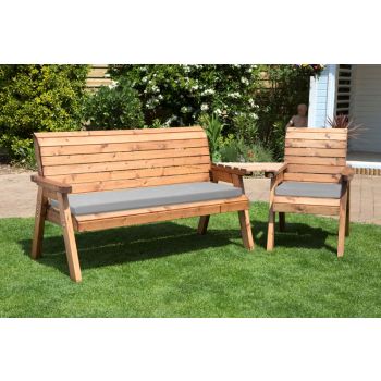 Four Seater Companion Set Angled with Cushions - W280 x D90 x H98 - Fully Assembled - Grey